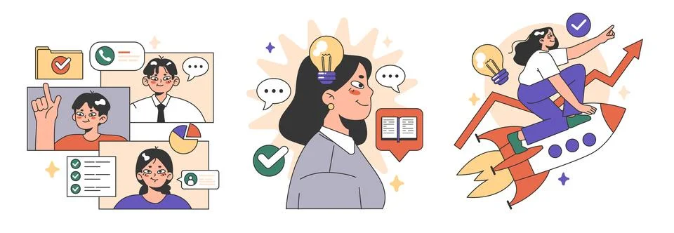 Training workshop set. Interactive training process. Professional development. Stock Illustration