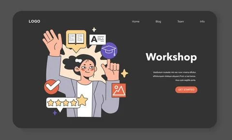 Training workshop web banner or landing page night or dark Stock Illustration