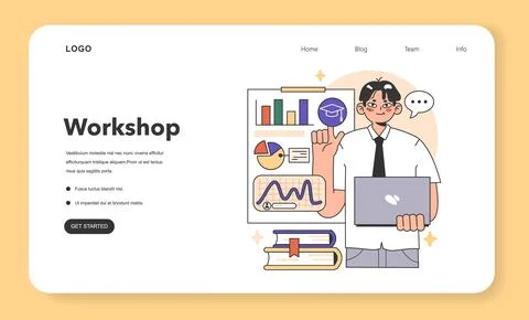 Training workshop web banner or landing page. Interactive Stock Illustration