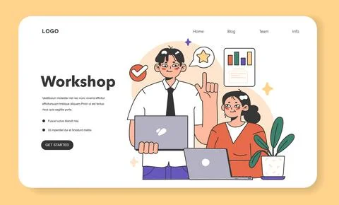 Training workshop web banner or landing page. Interactive Stock Illustration