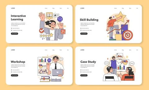 Training workshop web banner or landing page set. Interactive Stock Illustration