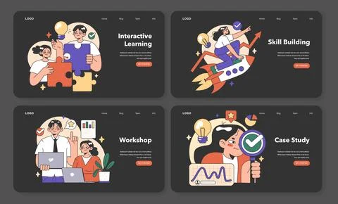 Training workshop web banner or landing page night or dark Stock Illustration