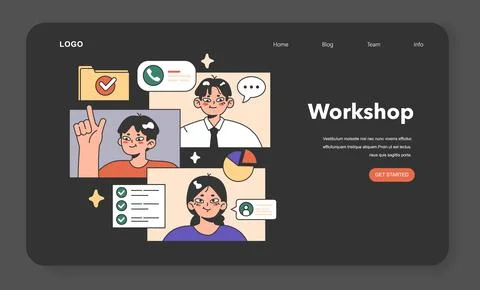 Training workshop web banner or landing page night or dark Stock Illustration