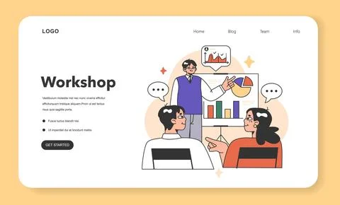 Training workshop web banner or landing page. Interactive Stock Illustration