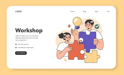 Training workshop web banner or landing page. Interactive Stock Illustration
