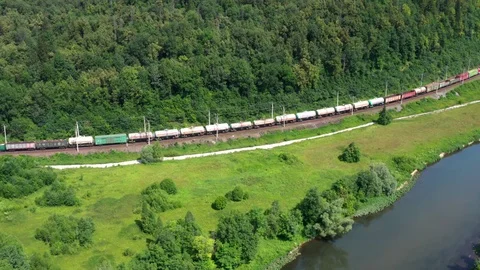 Train.Lateral aerial shot. 스톡 동영상 112857937