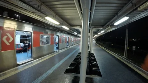 Trains and passengers on platform Stock Footage 87551118