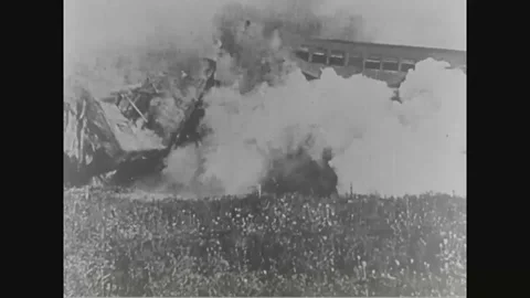 Trains collided to stop the movement of German troops - 1914-1918 Stock Footage 104337302