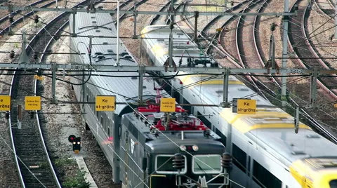 Trains crossing each other - Multiple rail tracks Stock Footage 45044881