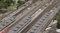 Trains Departure Arrival Tracks Passengers Walk Wait Aerial View Infrastructure HD Footage