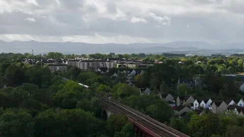 Trains on Forth Bridge from a drone, Forth Estuary, Scotland Stock-Footage 317307977