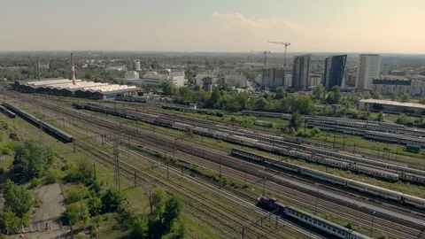 Trains in industrial district Video stock 89587958