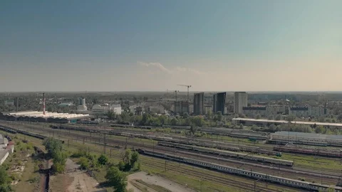 Trains in industrial district Stock-Footage 89587976