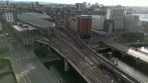 Trains leaving Glasgow Central Station Stock Footage 200820959