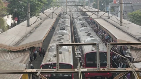 Trains leaving station Stock Footage 116529780