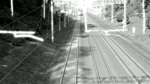 Trains Meet Each Other From The View On Top Camera Stock Footage 89915996