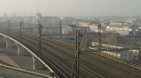 Trains moves through the city. Stock Footage 1048905