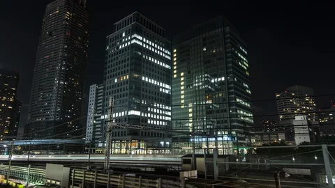 Trains moving at night Stock Footage 94502112