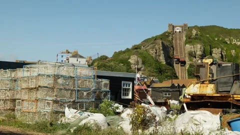 Trains pass each other Funicular railway in Hastings UK 6K Stock Footage 329943551