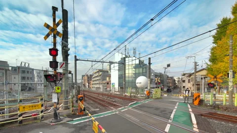 Trains passing over the last level crossing of Yamanote line called Nakazato Stock Footage 165824102