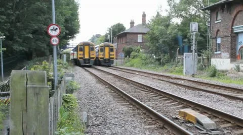 Trains Passing at Station HD File Stock Footage 10684281