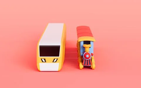 Trains with pink background, 3d rendering. Stock-Illustration