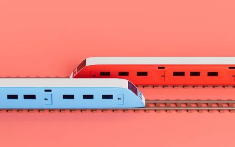 Trains with pink background, 3d rendering. Stock Illustration