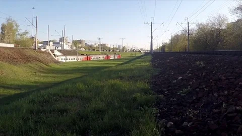 Trains On Railway at Spring day Timelapse 스톡 동영상 79808556