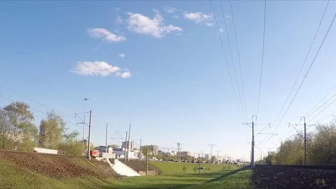 Trains on railway in the spring timelapse 스톡 동영상 77283922