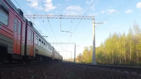 Trains On Railway In Spring Timelapse Vidéo 77284894