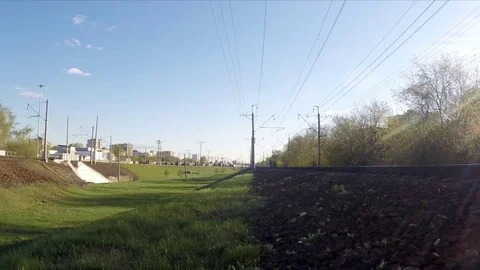 Trains On Railway In Suburb at spring Timelapse Stock Footage 78019966