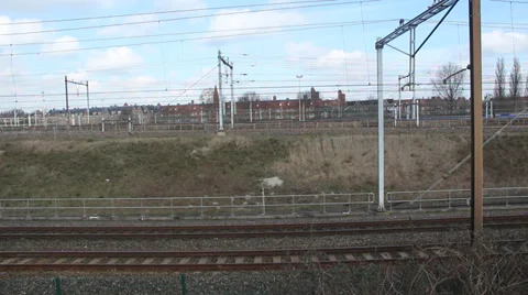 Trains in a residential area Stock Footage