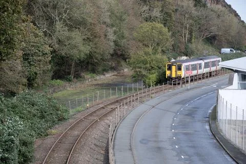 Trains  in rural coastline  fishguard Stock Photos