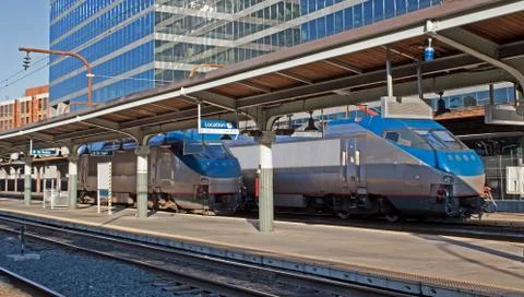 Trains at the station Stock Photos