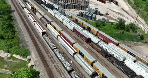 Trains in a Switch Yard, Drone Aerial View, Somerville, Texas, USA Stock Footage 194750729
