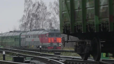 Trains on track Stock Footage 33326982