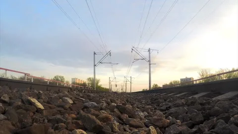 Trains traffic on a spring evening timelapse Vidéo 87217554