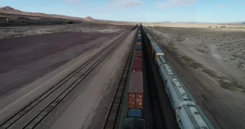 Trains waiting in the desert Stock Footage 286375667