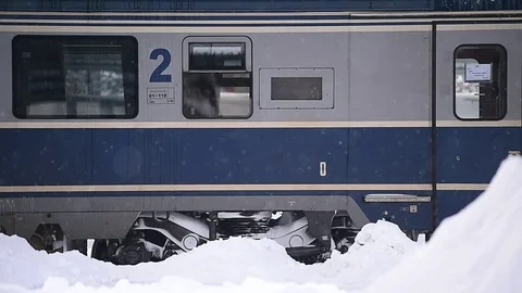 Trains waiting in train station after heavy snowfall 스톡 동영상 71463620