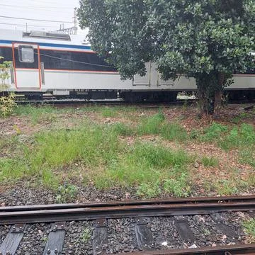Trains that will enter the station Stock Photos