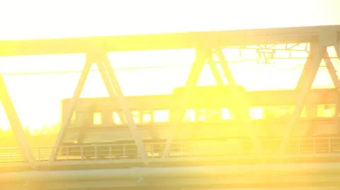 Train,Sunset,Railway bridge Stock Footage 21757951
