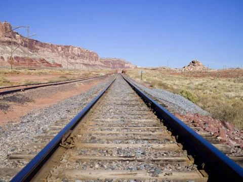 Traintracks with Red Canyon Stock Photos