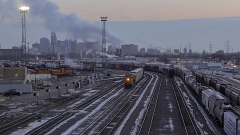 Trainyard Sunset in Minneapolis During Winter Stock Footage 73460912