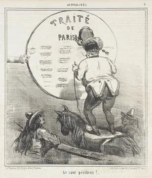 Traite de Paris.. Le saut prilleux!. .. Cham (Count Amde-Charles-Henry de N.. Stock Illustration