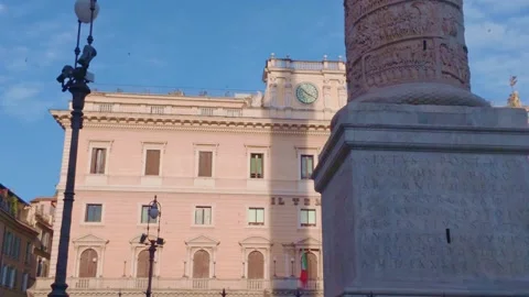 Trajan's Column and Historic Piazza Colonna in Central Rome Stock Footage 338071606