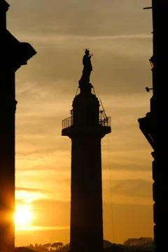 Trajan's Column at dusk Stock Photos