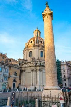Trajan's Column at dusk in Rome Stock Photos