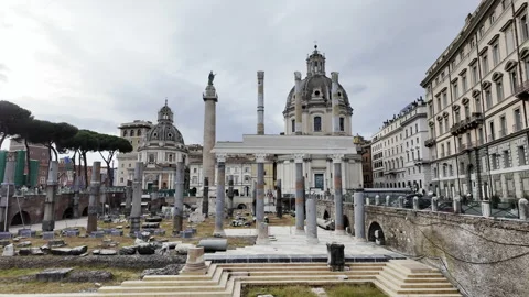 Trajan's Forum: Ancient Roman Architecture and Historical Cityscape, Rome Stock Footage 334781963