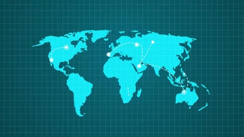 Trajectories on the map of the world. direction from point A to point B. Plane Stock Footage 160674323