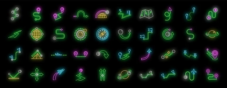 Trajectory icons set vector neon Stock Illustration